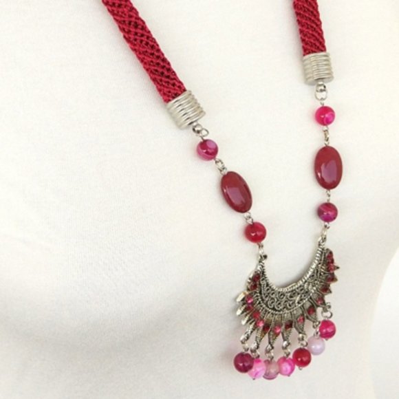 Plum Natural Stone Necklace Hand Made - Picture 2 of 4